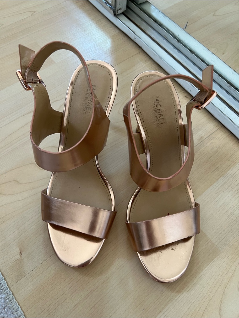 MICHAEL Michael Kors Rose Gold Metallic Ankle-Strap Stilettos - Picture 2 of 5
